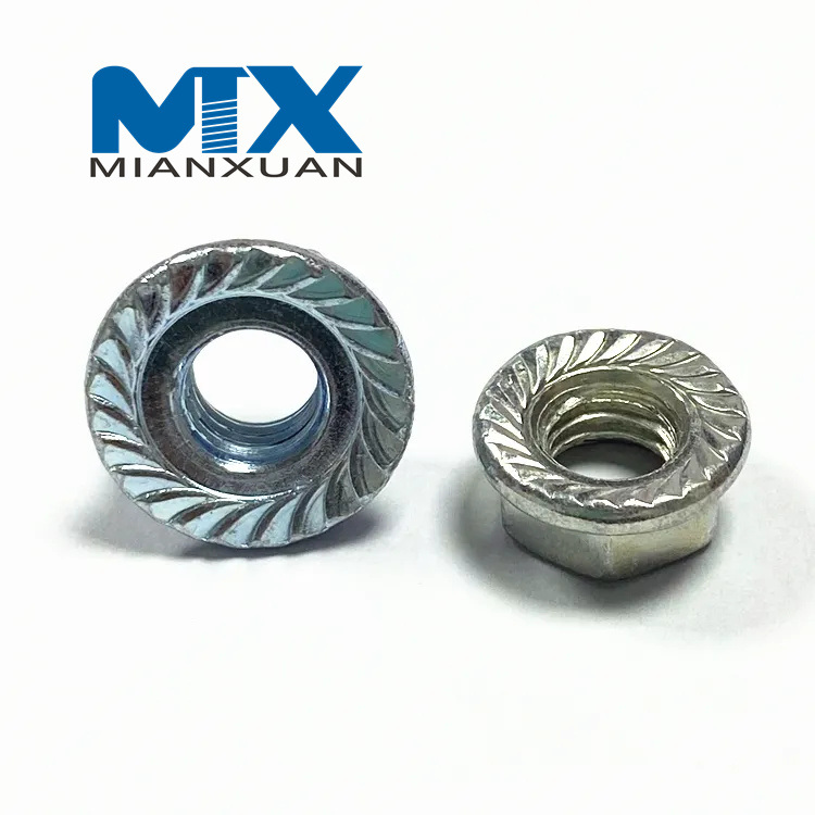 Stainless Steel Blue Zinc Plated DIN6923 Hex Serrated Flange Nuts