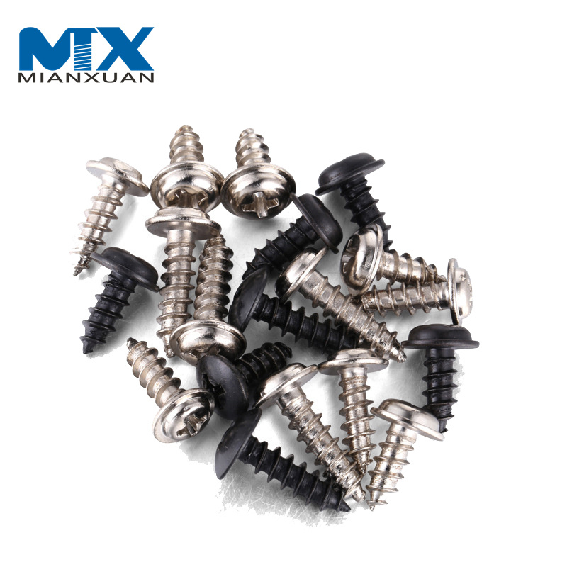 M1.4 M1.7 M2 M2.6 M3 M4 DIN968 304 Stainless Steel Cross Phillips Pan Round Head with Washer Collar Wood Self Tapping Screw