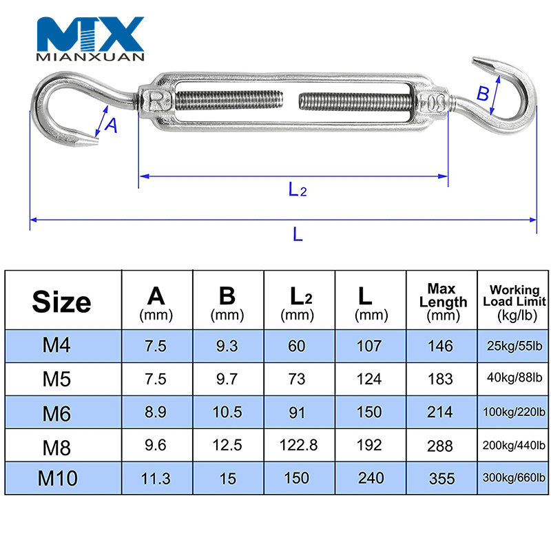 Custom Two Ending Hook Wire Rope Tension Turnbuckle Hook