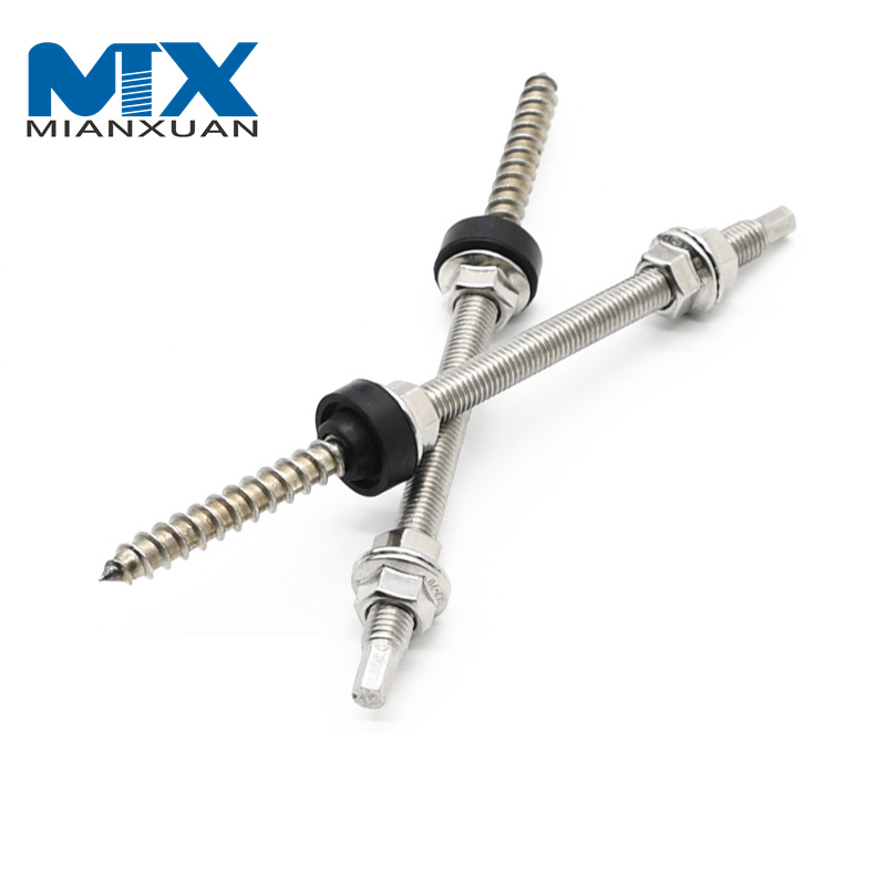 M10X200mm SS304 Metal Roof PV System Dowel Screw Double Head Galvanized Hanger Bolt for Solar Mounting