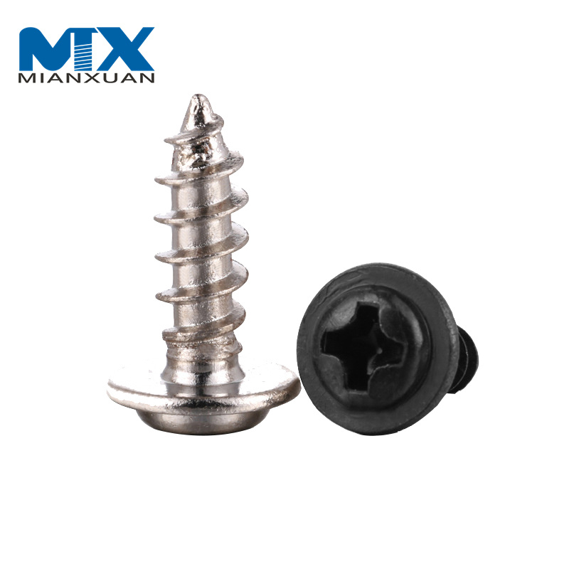 M1.4 M1.7 M2 M2.6 M3 M4 DIN968 304 Stainless Steel Cross Phillips Pan Round Head with Washer Collar Wood Self Tapping Screw