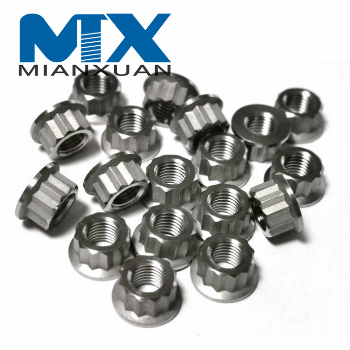 High Strength Gr5 Titanium Alloy 12 Points Hex Flange Nuts for Motorcycle