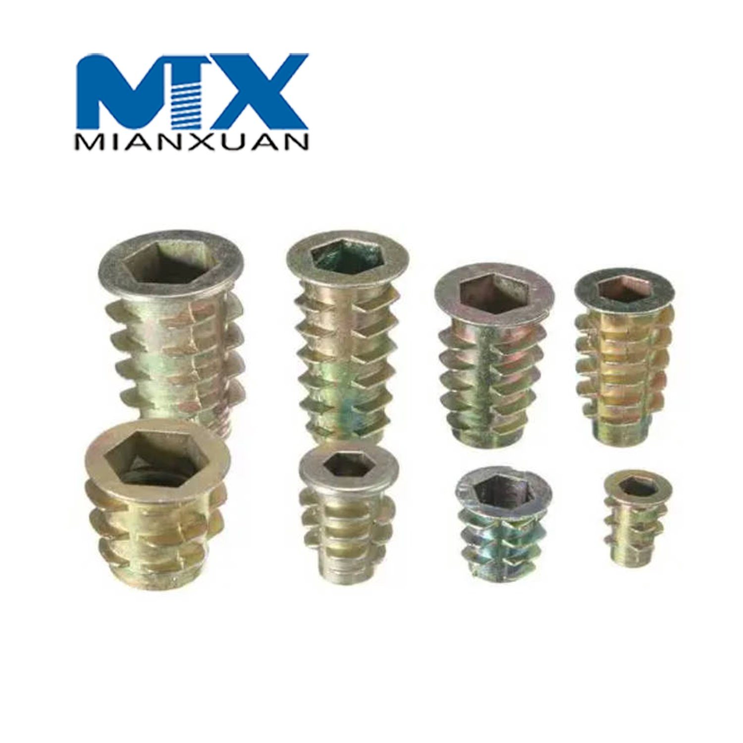 Zinc Alloy Thread for Wood Insert Nut Flanged Hex Drive Head