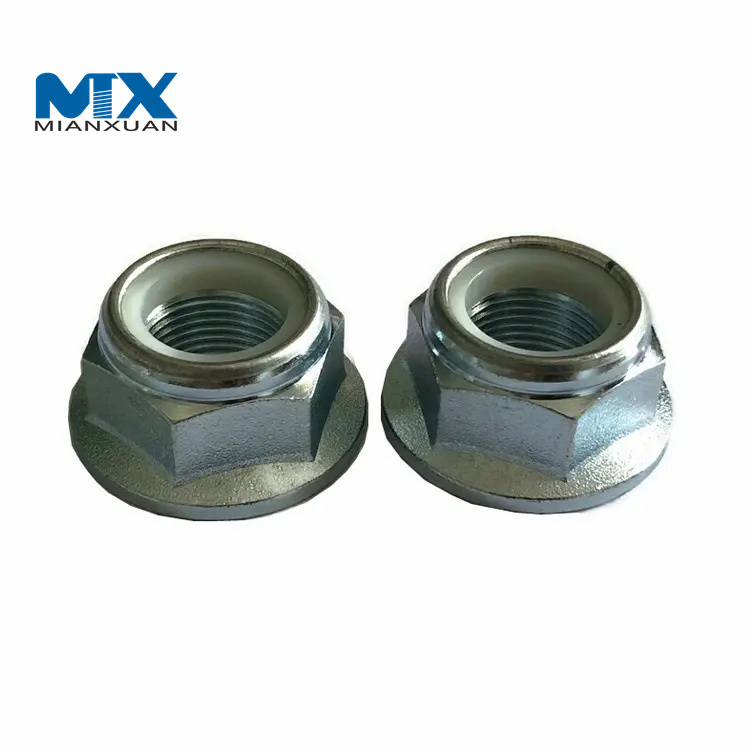 Zinc Plated Steel Wheel Spindle Flanged Nylon Lock Nut for Vehicles