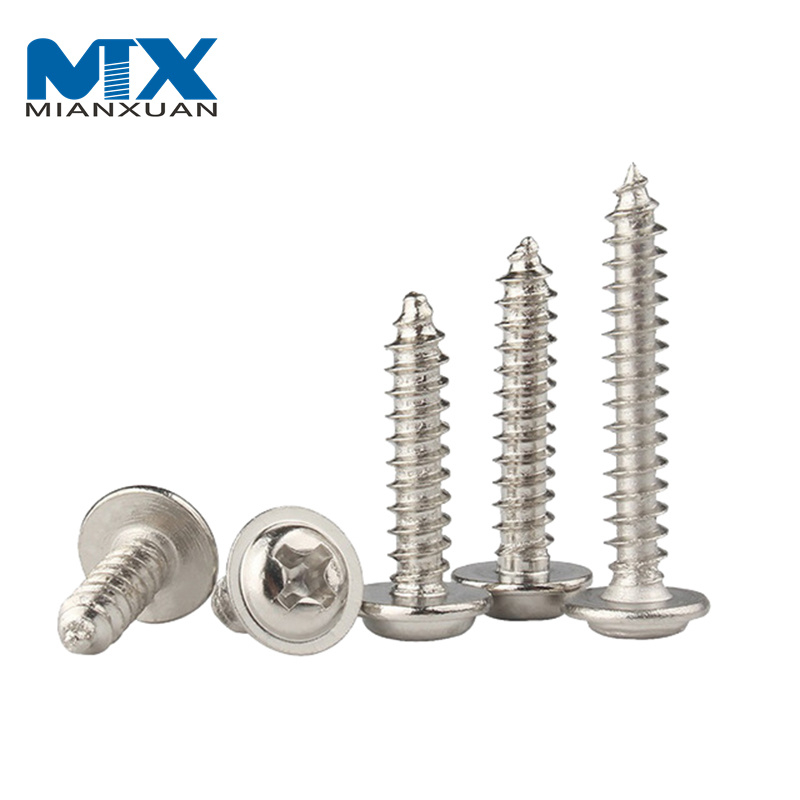 M4 DIN968 304 Stainless Steel Cross Phillips Pan Round Head with Washer Collar Wood Self Tapping Screw